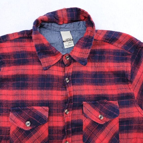 Open Trails Tartan Flannel Button Up Shirt Mens Size Large L Red Blue - Picture 1 of 10